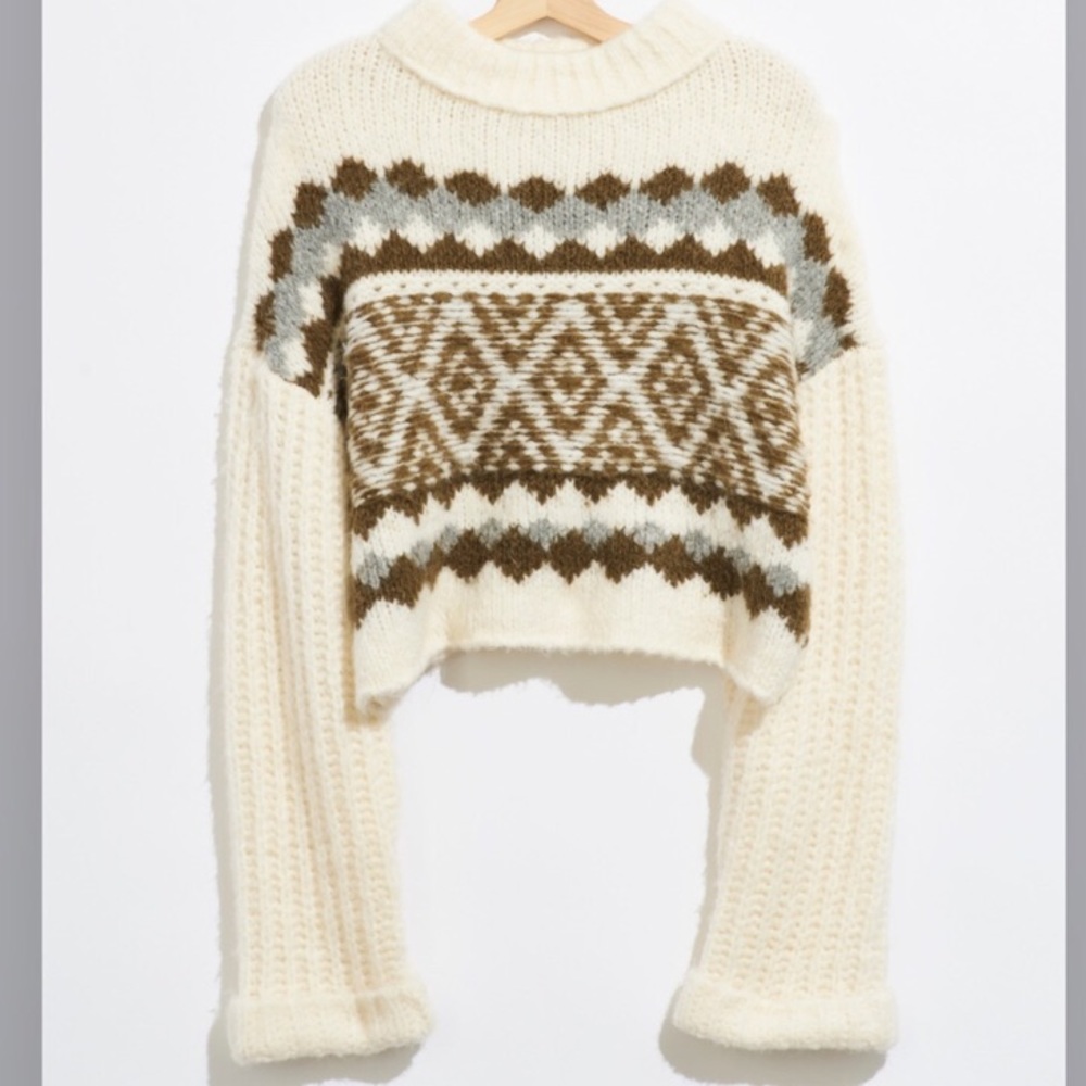NWT  Free People Alpine Crop Mock Neck Chunky Knit Sweater Snowy Forest new M - Picture 4 of 12
